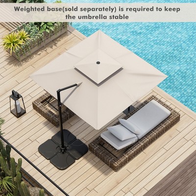 Beige 9.5FT Cantilever Patio Umbrella with 360° Rotation and Double Vented Top