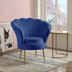 HOMLUX Angelina Velvet Scalloped Back Barrel Accent Chair with Metal Legs - 1 of 4