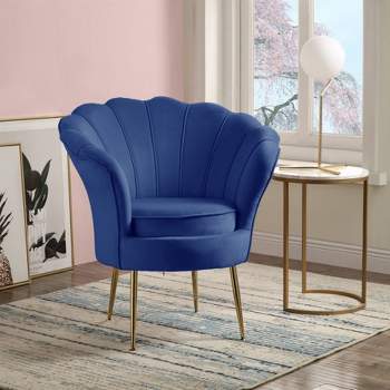 HOMLUX Angelina Velvet Scalloped Back Barrel Accent Chair with Metal Legs
