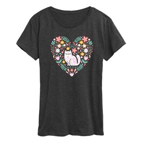 Women's - Instant Message - Scandinavian Heart Cat Short Sleeve Graphic T-Shirt - 1 of 4