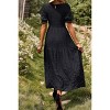 Women's Puff Short Sleeve Smocked Midi Dress Casual Summer Floral Print Elastic Waist Tiered A Line Maxi Dress - 4 of 4