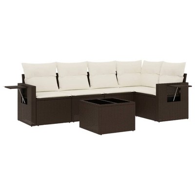 vidaXL 6 Piece Patio Sofa Set with Cushions Brown and Cream - With Table