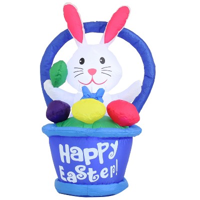 Sunnydaze 45 Inch Self Inflatable Easter Bunny in Basket Outdoor Holiday Spring Lawn Decoration with LED Lights