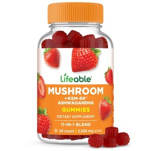 Lifeable - Mushroom Gummies for Adults, 10 Mushroom Complex with Ashwagandha KSM-66, Vegan, Non-GMO Supplement for Focus & Energy Support, 60 Gummies - 1 of 4