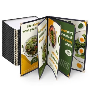 WeChef 20 Menu Cover 10 View Double Stitch Black Trim 8 1/2"x11" Cafe Fold 5 Page Book - 1 of 4