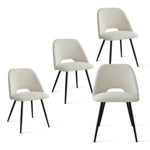 Panipeachy Upholstered Dining Chairs Set of 4, Modern Beige Faux Shearling Side Chair with Matte Black Legs - 1 of 4