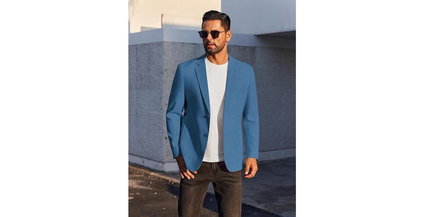 Мужской пиджак COOFANDY Casual Linen Blazer Jacket Lightweight Sport Coats Two Button Suit Jackets Beige, цвет: Бежевый — фото 2
