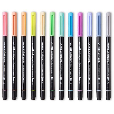 KINGART PRO Twin-Tip™ Brush Pens, 12 PASTEL Colors