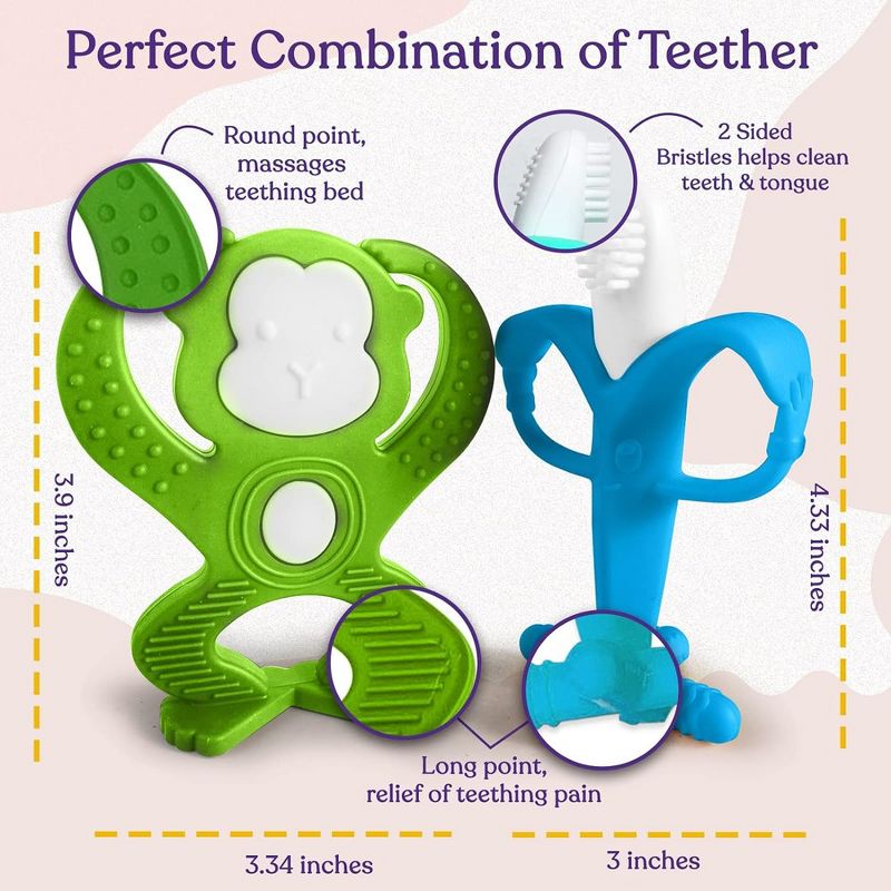 Baby Teething Toys Set - Baby Monkey Banana Teether and Toothbrush, 4 of 7