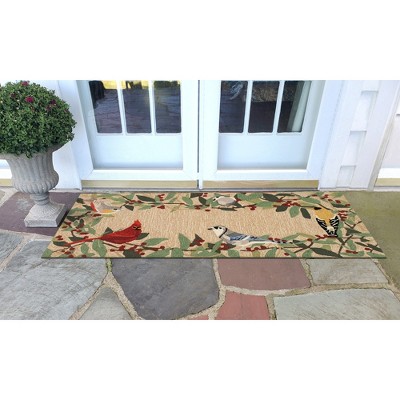 Handmade Red and Natural Synthetic Bird Border Rug 2' x 5'