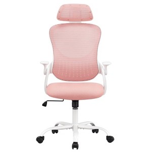 MAYEERTY Ergonomic Office Chair with Adjustable Headrest, Pink Fabric, 250 lb capacity - 1 of 4
