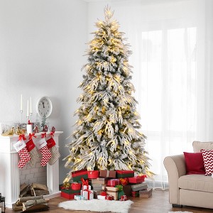 Bella Depot Slim Flocked Christmas Tree, 250Warm White LED Lights, Skinny Noble Artificial Christmas Tree Easy Assembly for Home - 1 of 4