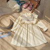 MyKids-Usa Arrival Autumn Girls Flowers Embroidery Pattern Long Sleeves Ruffle Neck Dress - 4 of 4