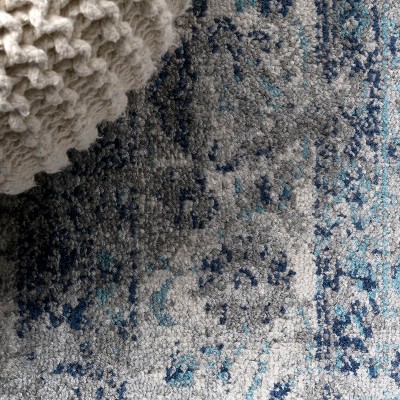 French Country Blues Medallion 2x8 Runner Rug in Synthetic Weave