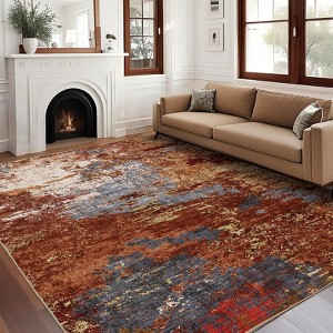 Washable Modern Abstract Area Rugs Soft Low Pile Accent Carpet with Non-Slip Backing Colorful Rug for Living Room - 1 of 4