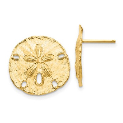 Black Bow Jewelry 16mm Polished Sand Dollar Post Earrings in 14k Yellow Gold