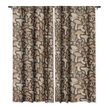 Avenie Mushrooms In Neutral Brown Set of 2 Panel Blackout Window Curtain - Deny Designs