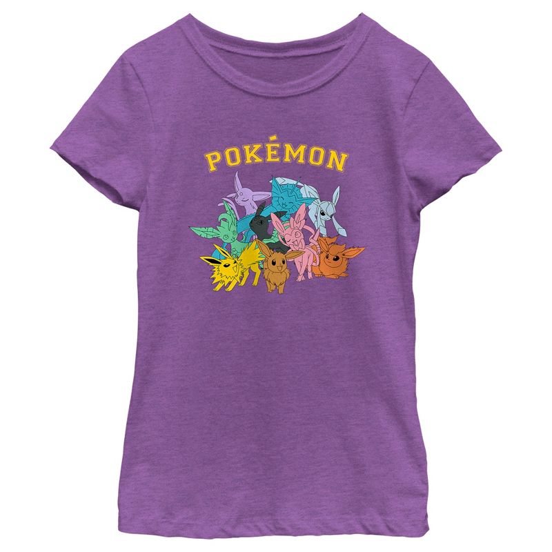 Girl's Pokemon Colorful Eeveelutions Animals T-Shirt, 1 of 5