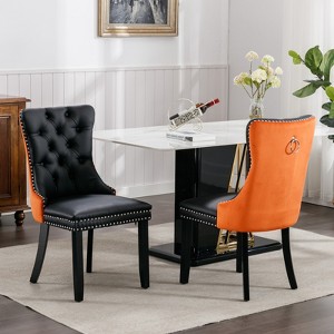A&A Furniture,Nikki Collection Modern, High-end Tufted Solid Wood Contemporary PU and Velvet Upholstered Dining Chair 2-Pcs Set Black+Orange - 1 of 4