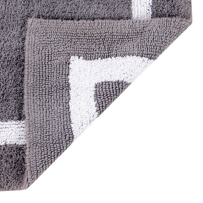 Gray and White Cotton Reversible Bath Mat Rug