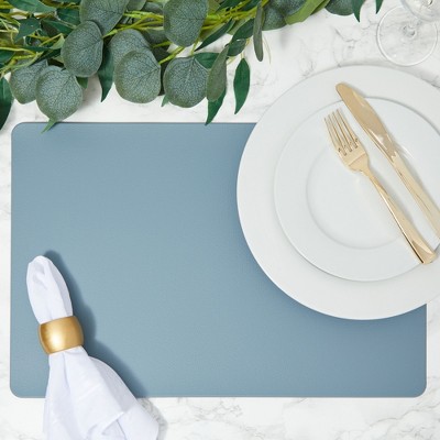 Set of 6 Light Blue Faux Leather Placemats