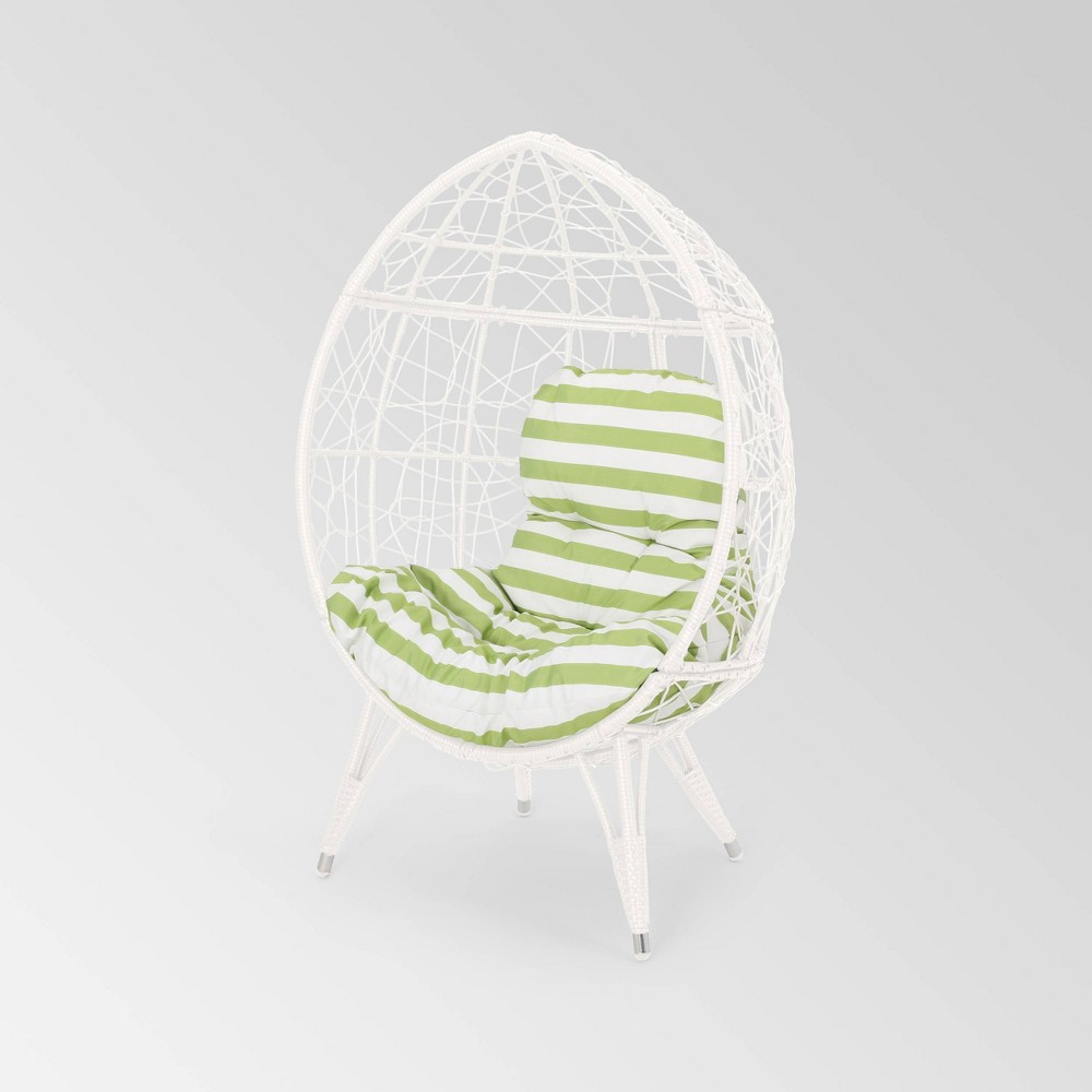 Photos - Garden Furniture Gianni Wicker Teardrop Chair White/Green - Christopher Knight Home