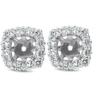 Pompeii3 3/4 Ct Diamond Stud Earring Cushion Halo Jackets 14k White Gold (5-5.5mm) - 1 of 3