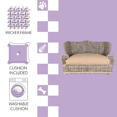 Classic Kubu Gray Handwoven Rattan Dog Daybed with Cushion