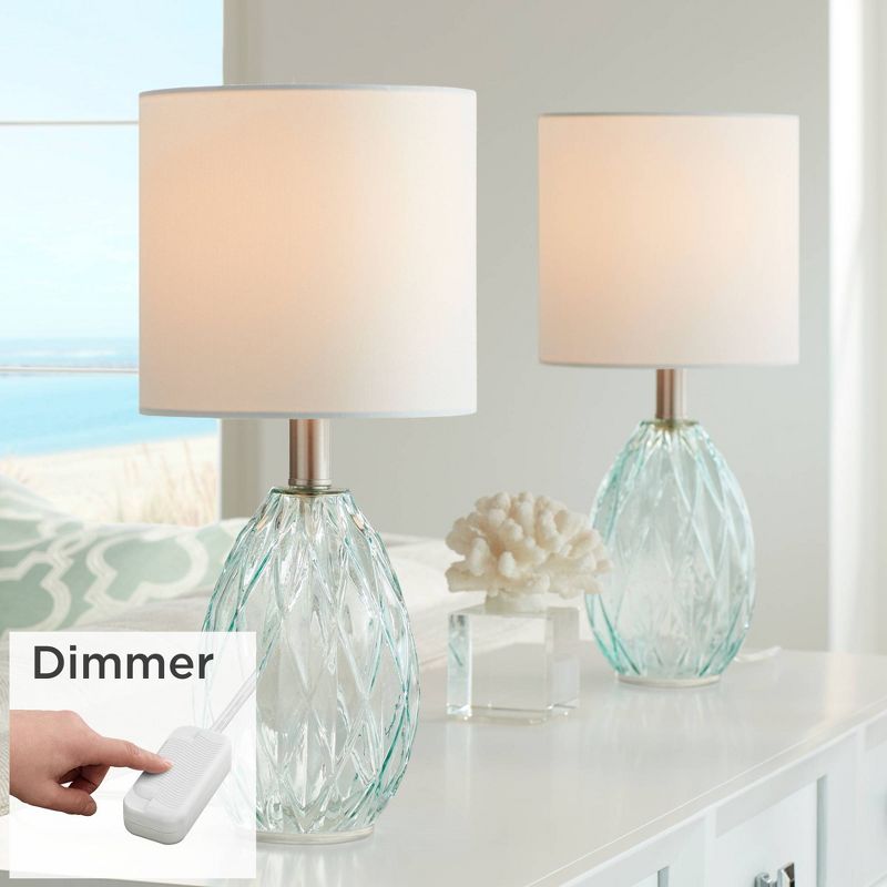 360 Lighting Rita Modern Accent Table Lamps 14 3/4" High Set of 2 Blue Green Glass with Table Top Dimmers White Drum Shade for Bedroom Living Room, 2 of 10