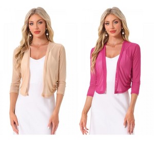 INSPIRE CHIC Women's 3/4 Sleeve Open Front Mesh Sheer Chiffon Bolero Shrug 2 Packs - 1 of 4