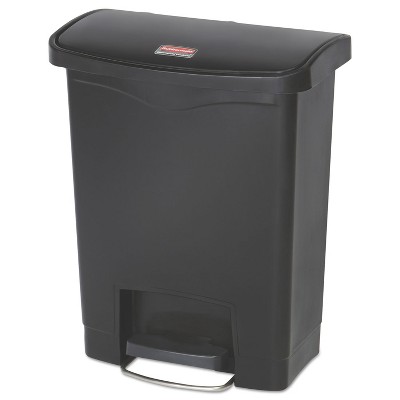 Rubbermaid Commercial Slim Jim Resin Step-On Container Front Step Style 8 gal Black 1883609