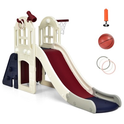 Costway 6-in-1 Blue Toddler Climber Slide Playset with Basketball Hoop