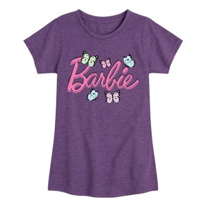 Girls' - Barbie - Butterflies Flutter Fitted Short Sleeve Graphic T-Shirt - 1 of 4