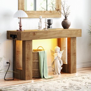 Besiost Farmhouse Console Table with Power Outlets, Wood Narrow Entryway Table - 1 of 4