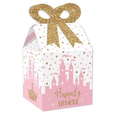 Big Dot of Happiness Little Princess Crown - Square Favor Gift Boxes - Pink and Gold Princess Baby Shower or Birthday Party Bow Boxes - Set of 12