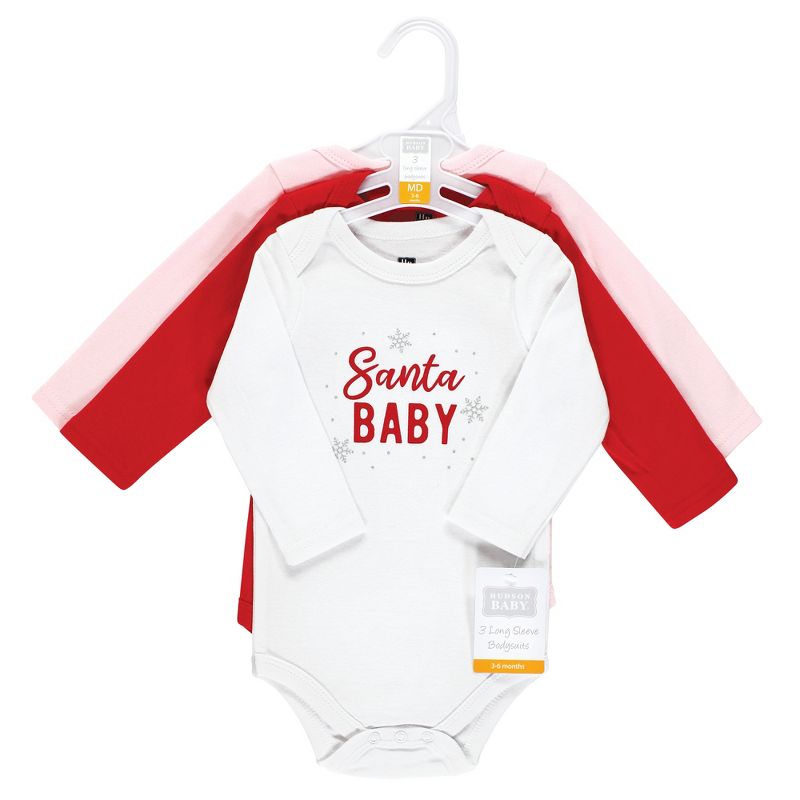 Hudson Baby Infant Girl Cotton Long-Sleeve Bodysuits, Girl Christmas Sayings, 2 of 7