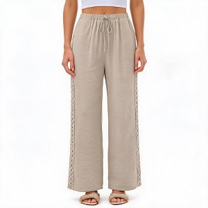 EadianDree Womens Wide Leg Pants Elastic Waist Lace Side Trim