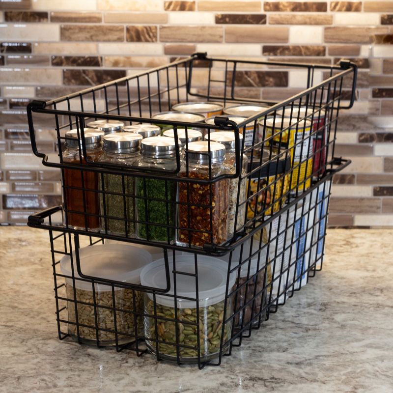 Home-Complete Set of 2 Wire Storage Bins - Shelf Organizers with Handles for Toy, Kitchen, Closet, and Bathroom, 5 of 12