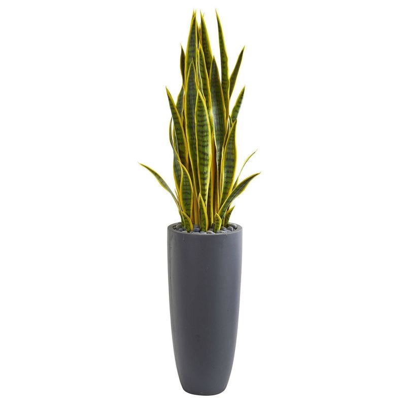 Nearly Natural 4.5-ft Sansevieria Artificial Plant in Gray Planter, 1 of 2