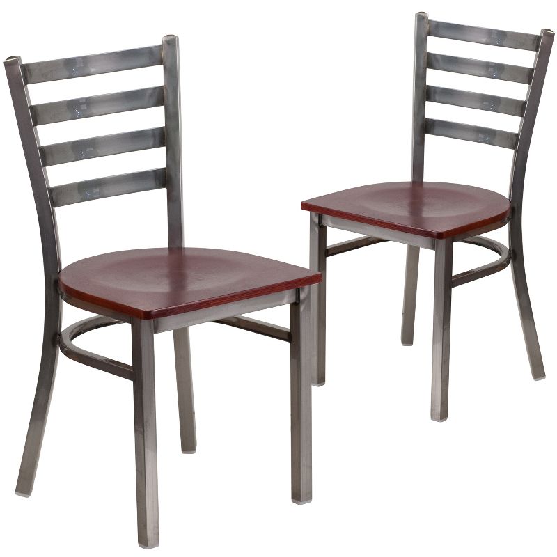 Emma and Oliver 2 Pack Clear Coated Ladder Back Metal Restaurant Chair, 1 of 7