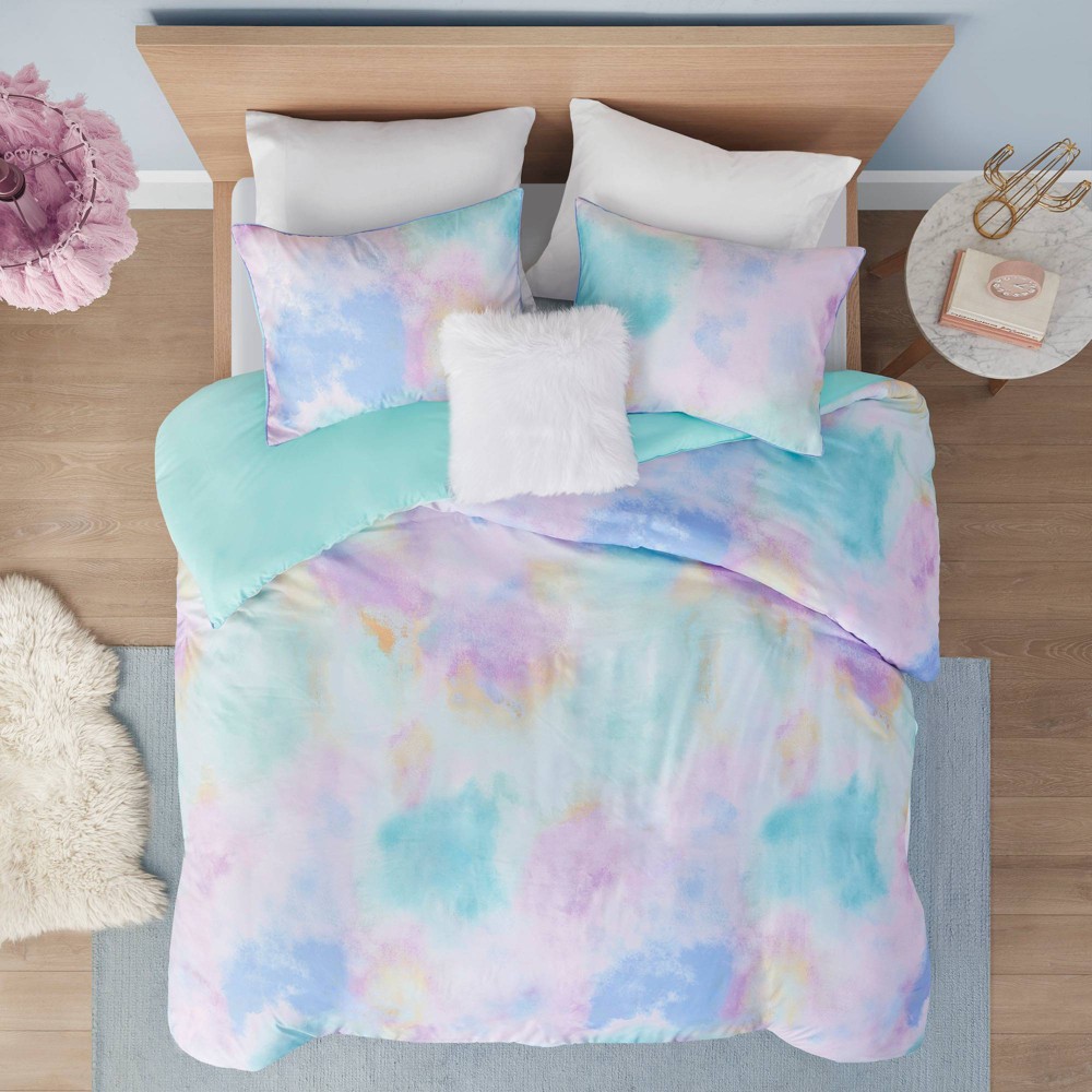 Photos - Bed Linen Full/Queen Lisa Watercolor Tie Dye Printed Duvet Cover Set with Throw Pill