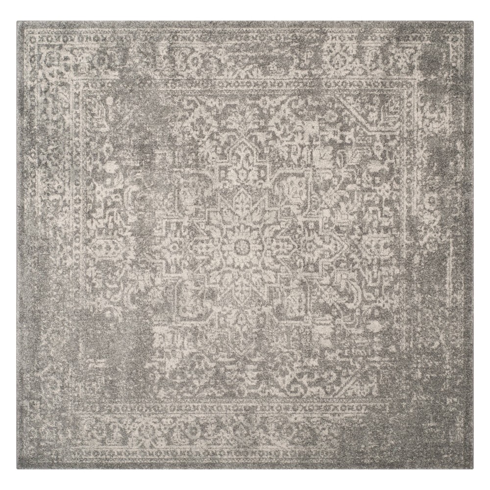 9'x9' Square Hestia Burst Loomed Area Rug Silver/Ivory Square - Safavieh