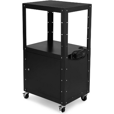 Height Adjustable AV Cart with Lockable Storage, 4 Swivel Casters/2 Locking Brakes/16.4ft Power Cord/Durable Cold Rolled Steel, Classroom&Garage
