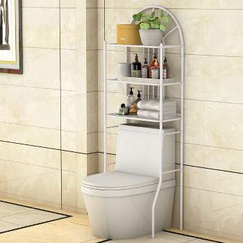 Erinnyees Toilet Storage Wooden Bathroom Organizer with 2 Glass Doors &  Adjustable Shelf, Over Toilet Cabinets for Bathroom, White 