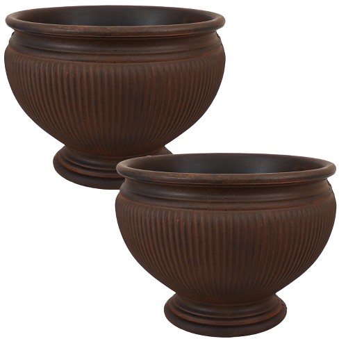 Sunnydaze Indoor/Outdoor Patio, Garden, or Porch Weather-Resistant  Double-Walled Elizabeth Ribbed Urn Flower Pot Planter - 15