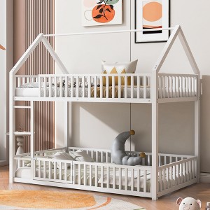 PAGED Twin Size Loft Bed Wooden Bed Frame with 2 Drawers, 2 Shelves, Wardrobes and Storage Stairs for Bedroom - 1 of 4