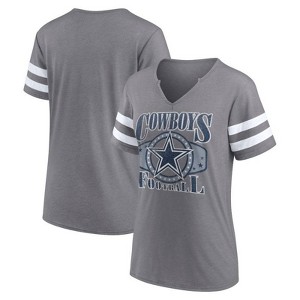 NFL Dallas Cowboys Women's Gray Short Sleeve Split Neck T-Shirt - 1 of 3