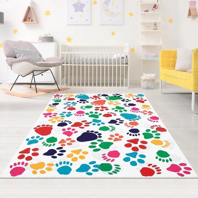 8x10ft Kids Animal Footprint Area Rug - Colorful Non-Slip Play Mat, Washable Low Pile, Rubber Backing, for Bedroom, Playroom, Classroom