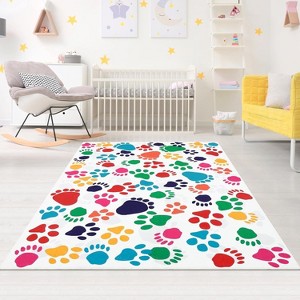 8x10ft Kids Animal Footprint Area Rug - Colorful Non-Slip Play Mat, Washable Low Pile, Rubber Backing, for Bedroom, Playroom, Classroom - 1 of 4