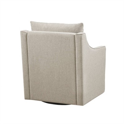 Natural Ivory Swivel Armchair with Wood Frame